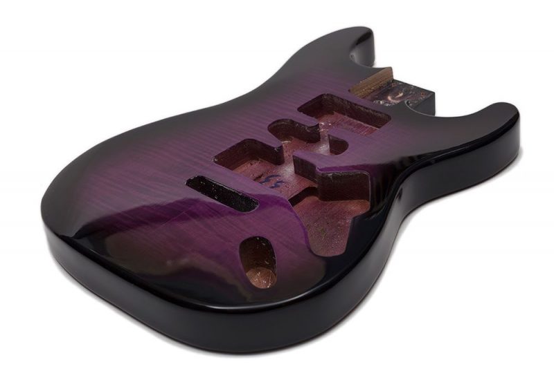 PURPLE SUNBURST ASH WITH FLAMED MAPLE TOP STRATOCASTER GUITAR BODY