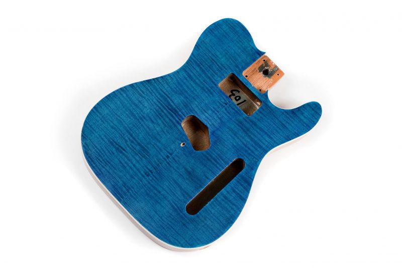 BLUE TINT MAHOGANY WITH FLAMED MAPLE TOP TELECASTER GUITAR BODY
