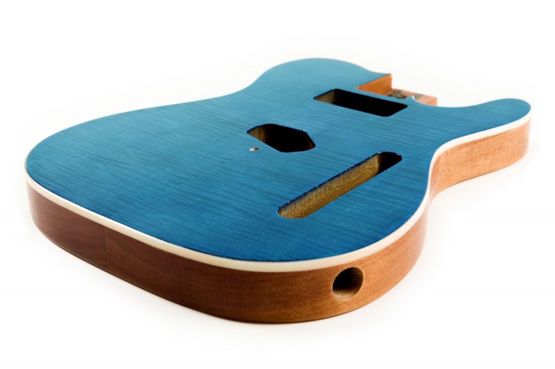 BLUE TINT MAHOGANY WITH FLAMED MAPLE TOP TELECASTER GUITAR BODY