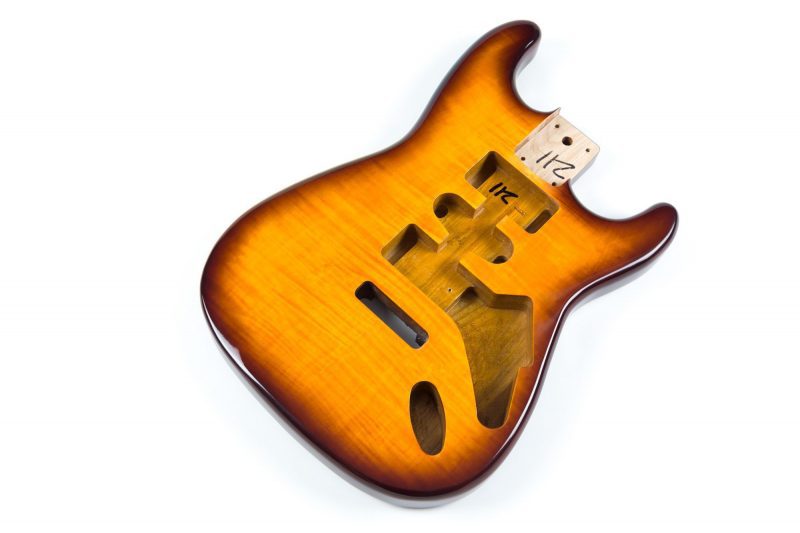 HONEY SUNBURST ASH WITH FLAMED MAPLE TOP STRATOCASTER GUITAR BODY STOCK-B