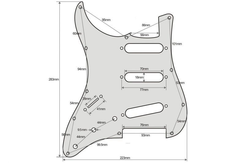 PICKGUARD STRATOCASTER SSS ZURDO NEGRO 3 CAPAS