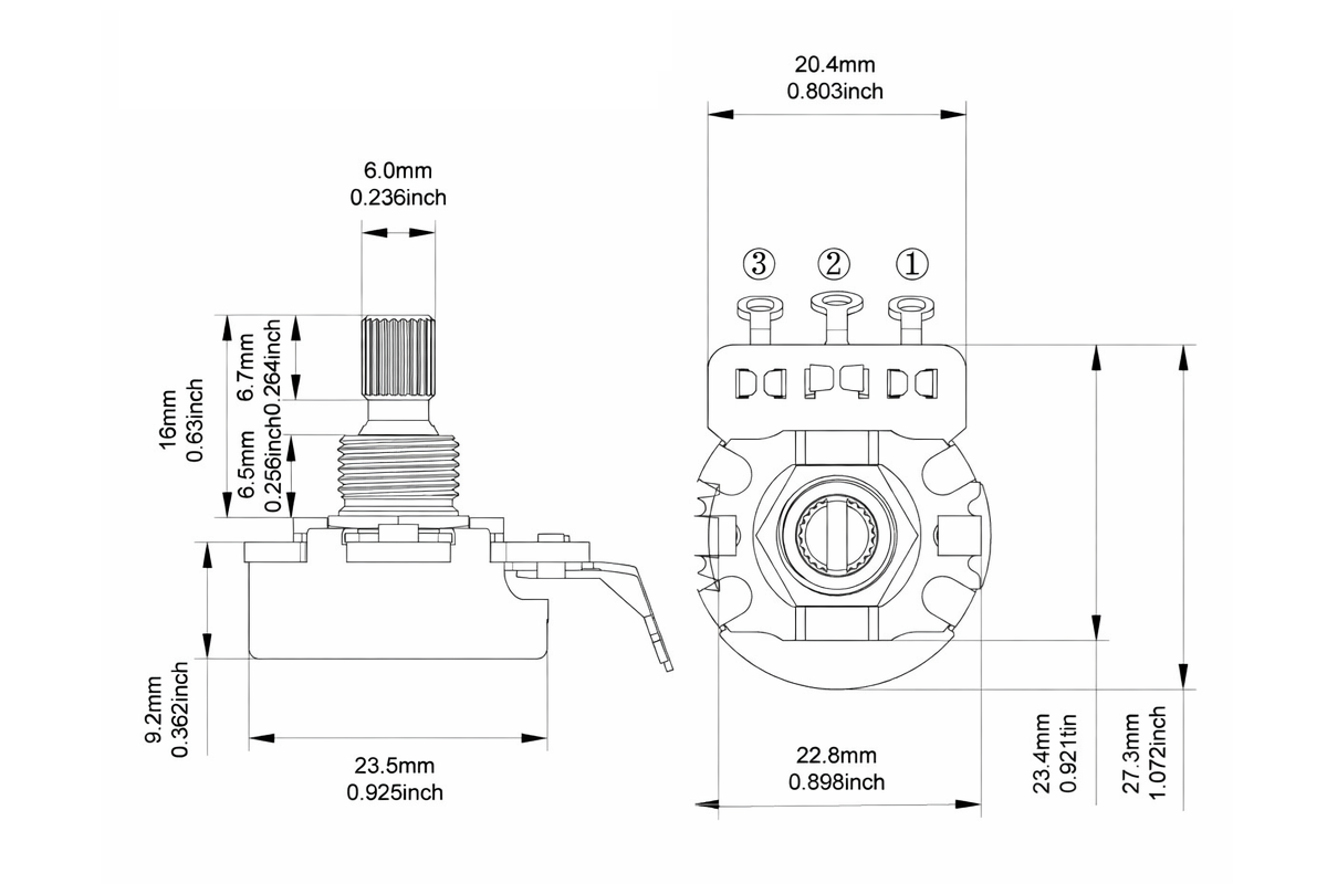 potenciometro cts eje corto dimple medidas
